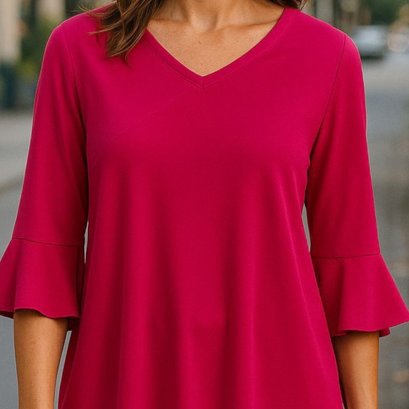 Clara Sun Woo - NWT, Cap Sleeve W/ Tie, Raspberry Pink, Asymmetrical Blouse, - Picture 1 of 11